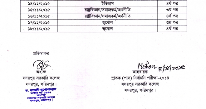 ৩য় বর্ষ স্নাতক (পাস) নির্বাচনি পরীক্ষা ২০১৪ এর সংশোধিত সময়সূচি