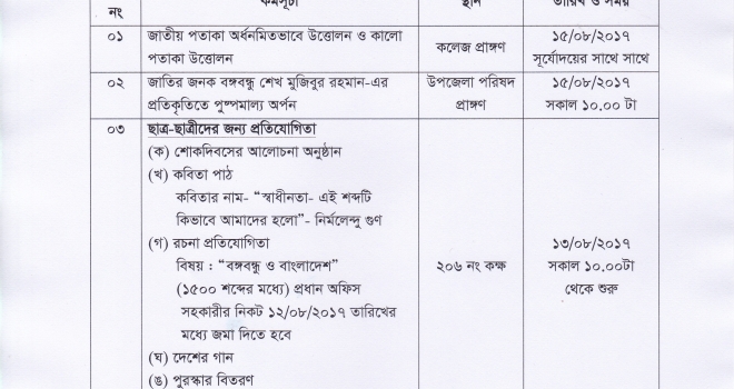 ১৫ আগস্ট ২০১৭ জাতীয় শোক দিবস উপলক্ষে কর্মসূচী