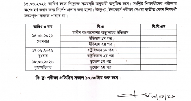 ডিগ্রী ১ম বর্ষ ১ম ইনকোর্স- ২০২৫ সংক্রান্ত বিজ্ঞপ্তি