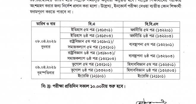 ডিগ্রি ৩য় বর্ষ ২য় ইনকোর্স পরীক্ষা সংক্রান্ত বিজ্ঞপ্তি
