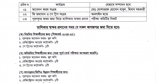 এইচএসসি পরীক্ষা-২০২৬ এর ফরমপূরণ নির্দেশিকা