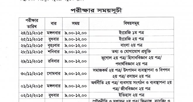 উচ্চ মাধ্যমিক দ্বাদশ শ্রেণির নির্বাচনি পরীক্ষা – ২০১৫  এর সময়সূচি