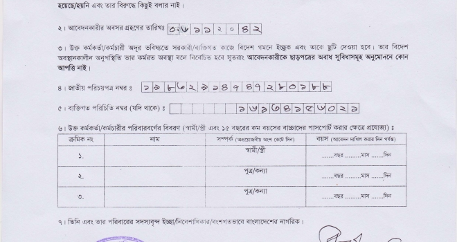 জনাব রাকিবুল হাসান, প্রভাষক, হিসাববিজ্ঞান এর আন্তর্জাতিক পাসপোর্টের বিভাগীয় অনাপত্তি প্রসঙ্গে